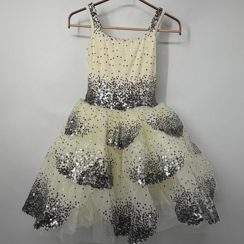 RevolutionโDancewear Ivory Gray Sequin Lyrical Dance Costume Child Large